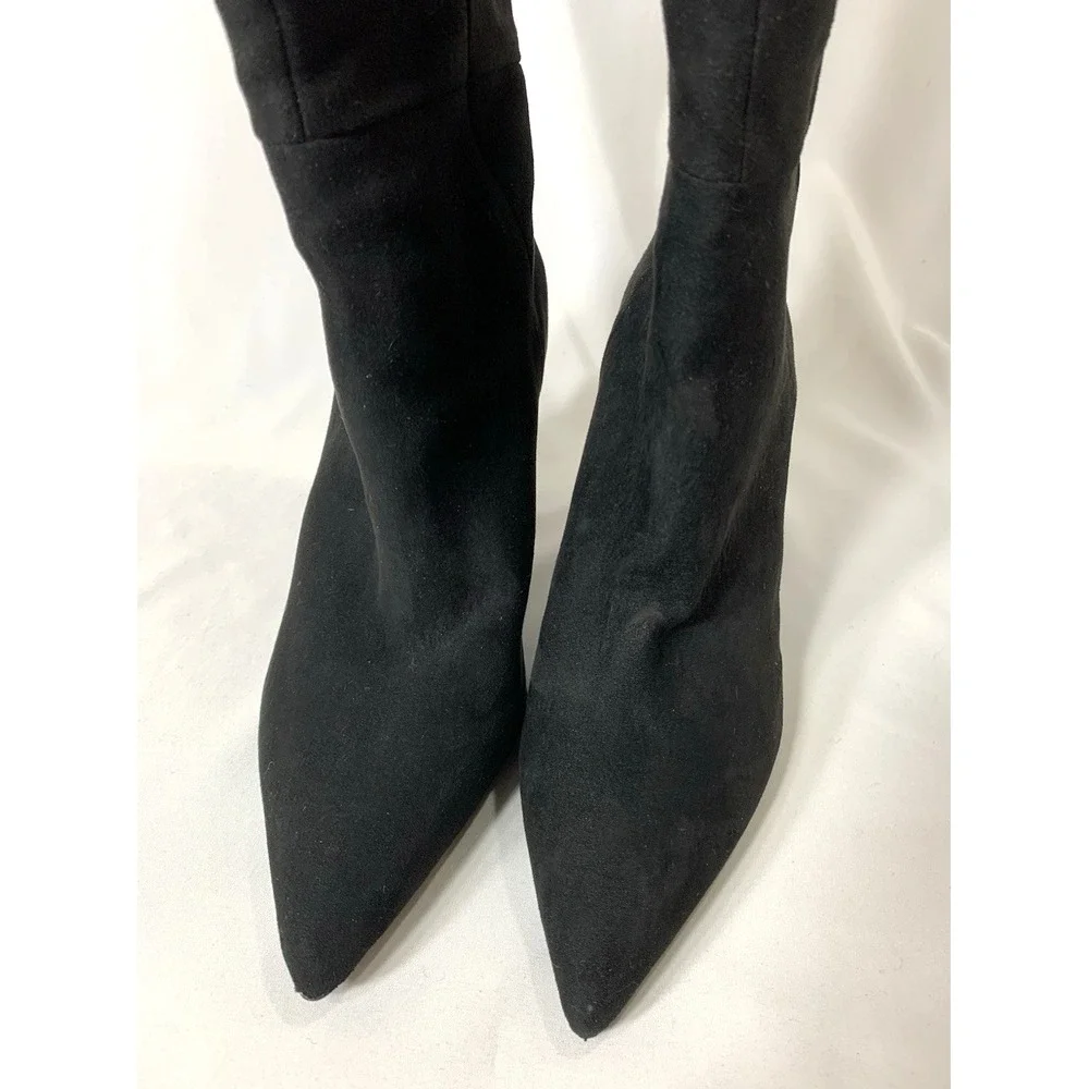 Mango MNG Suede Boots Womens 37 Black Knee High Slim 3